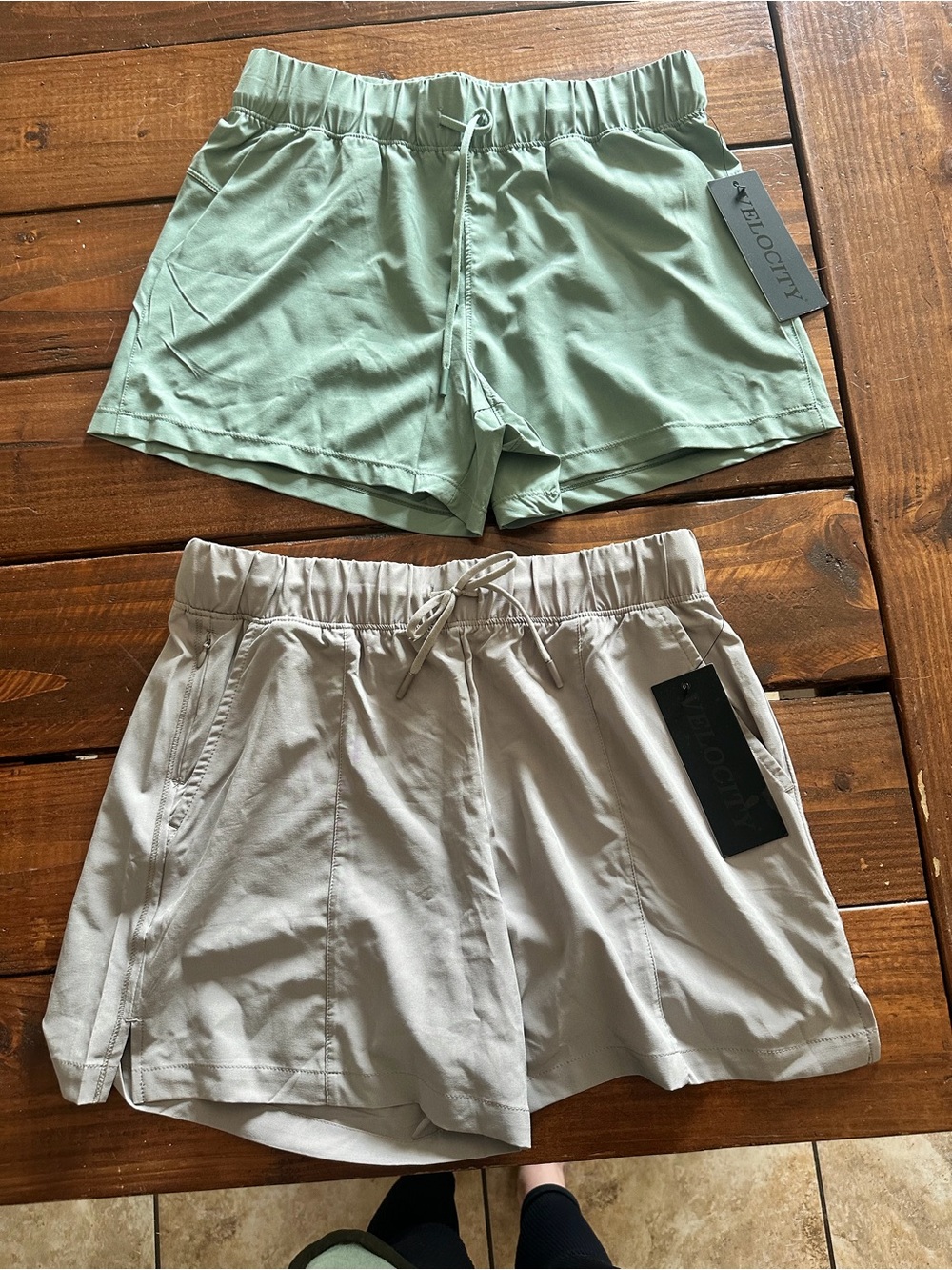 Velocity Women’s Athletic Shorts — Sage Green & Light Greige